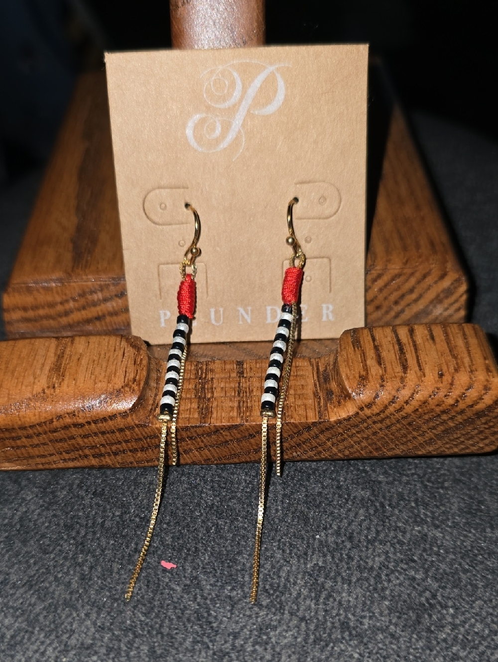Plunder Red & Black Beaded Drop Earrings - Gold Chain Accent